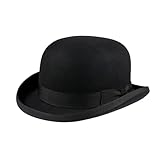 Classic English Wool Bowler Hat, Authentic English Wool Bowler Hat - Formal Round Crown Derby Hat with Curved Brim, Formal Derby Hat with Curved Brim and Round Crown (UK, Alpha, L, Standard, Black)