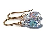 9ct Gold Aurora Borealis Drop Earrings, Faceted Crystal Teardrops