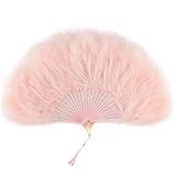 Coucoland 1920s Marabou Feather Fan Flapper Folding Hand Fans Feather Fan Handheld for 20s Vintage Gatsby Party (Pink)