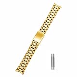 TOMIYOY Curved End 18MM 19MM 20MM Brush Polish Solid Stainless Steel President Watch Strap Band Fit For Rolex Sekio Mechanical watch (19mm, Gold)