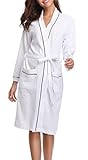 Vlazom Waffle Dressing Gowns Unisex Kimono Robe Cotton Lightweight Bathrobe for All Seasons Spa Hotel Sleepwear, White-style a, XL