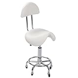 REDCAMP Rolling Saddle Stool with Back Support,Ergonomic Swivel Saddel Chair Hydraulic Adjustable Stool for Dentist Spa Massage Salon Hairdressers,White