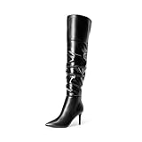 DREAM PAIRS Women's Stylish and Soft High Heels Over The Knee Boots Thigh High Pointed Toe Stiletto Long Fall Sexy Boots,Size 5,Black-Pu,SDOB2301W
