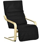 HOMCOM Wooden Lounging Chair Deck Relaxing Recliner Lounge Seat with Adjustable Footrest & Removable Cushion, Black