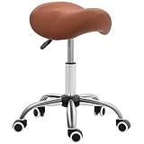 HOMCOM Cosmetic Stool 360° Rotate Height Adjustable Salon Massage Spa Chair Hydraulic Rolling Faux Leather Saddle Stool Mobility, Brown