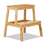 2-Tier Wooden Step Stool Heavy Duty Ladder for Home Bamboo 2 Steps Sturdy Wood Step Sturdy Multipurpose Ladder for Adults & Kids Home Shop Bar Caravan Camper Van Camping Lightweight (Natural)