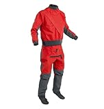 Wjnvfioo Kayak Waterproof Fabric Rubber Drysuit For Surfing Diving Rafting 3-Layer One Piece Red XXL