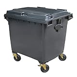 BritishBins Grey 1100 ltr 4 Wheel Wheelie Bin - Large Size 4-Wheel Wheelie Bin - Tough & Durable - For All Your Outdoor Rubbish & Recycling - EN840 Certified & Tested