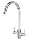 FORIOUS Kitchen Mixer Tap, Monobloc Kitchen Sink Taps 1 Hole with Dual Lever 360 Swivel, Stainless Steel