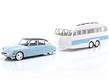 Norev NV181760 1:18 Citroen DS 19 1959-Bleu Nuage & Aubergine & Caravane Hénon Collectable Model, Multi
