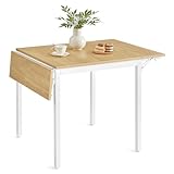 VASAGLE Folding Dining Table, Drop Leaf Extendable, for Small Spaces, Seats 2-4 People, Industrial, 78 x 120 x 76.2 cm, Natural Oak and Cloud White KDT077Y01