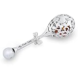 AMBEDORA Rattle for Boy or Girl, Polished Sterling Silver, Silver Stork Rattle with Engraving, Birthday Gift