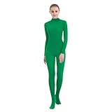 SUPRNOWA Women's Jumpsuit Bodycon Footed Unitard Long Sleeve Bodysuit with Zipper Comfortable Spandex One-Piece Dance Costume (L, Green Footed)