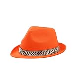 Komonee Trilby Hat Orange Halloween Fedora Fun Party Colourful Headwear Dress Up Costume Classic Short Brim Headwear