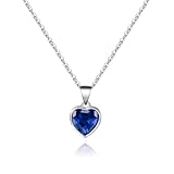 Heart Pendant Necklace for Women, Blue Sapphire Crystal, Sterling Silver Chain, September Birthstone