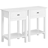 Yaheetech White Bedside Tables, Set 2 Bedside Cabinets with Drawer and Open Shelf, Wooden Side Sofa Tables for Living Room Glossy End Tables for Small Space, Easy Assembly