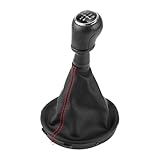 TUCKBOLD 5 Speed Manual Gear Shifter Knob with Cover for Volkswagen Transporter T5/T6 | Gearbox Stick Shifter Lever Knob Black Red Plastic Faux Leather 1 Pcs