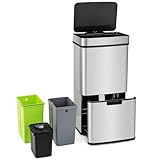 COSTWAY 72L Automatic Kitchen Bin, Touchless Motion Sensor Bin with Removable Kitchen Waste Bin, 2 Bottom Recycling Bins & Soft Closure Lid, Anti-Fingerprint Stainless Steel Smart Garbage Trash Can