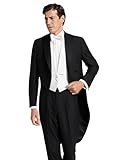 Men's White Tie Formal 4-Piece Black Suit with Tailcoat, Trousers, Marcella Waistcoat and Bow Tie (UK, Numeric, 38, Regular, Regular, Black)