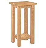 Hallowood Furniture Waverly Tall Side Table Oak Wood with Shelf, 2-Tier Solid Wood Narrow Small Table, Wooden Plant Stand, Light Oak Furniture for Living Room, Bedroom or Hallway