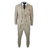 Mens 3 Piece Suit Prince of Wales Check Cream Beige Tailored Fit Vintage Wedding - Cream 40