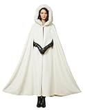 BEAUTELICATE Women Hooded Cape Coat Long Wool Cloak with Hood Vintage Overcoat Plus Size for Winter Wedding Bride Medieval Halloween Christmas Cosplay Costume 140cm, Ivory