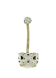 9ct Yellow Solid Gold Semi Circle shaped Swarovski Stone Austrian Crystal Belly Bar