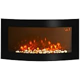 HOMCOM Led Wall Mounted Fireplace Curved Glass Electric Fire Place Fire Place 7 Colour Side Lights Slimline, 1000/2000W, 89.2cm x 48cm