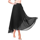 Yolev Women's Long Ballet Skirt Flowing Chiffon Ballet Wrap Skirt with Adjustable Waist Tie Gymnastics Dance Skirts Dancewear for Women Girls Black