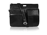 Quenchy London Ladies Real Leather Handbag - Cross Body Shoulder Hand Bag with 6 Pockets, Large Phone Holder, Single Adjustable Across Chest Strap, Designer Satchel Side Style, Sheep Nappa Black QL189