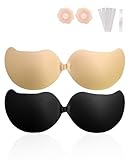 GOZINA Sticky Bra for Women, Stick on Bra Push Up, Invisible Sticky Bras Breathable Backless Push Up Bra, Reusable Adhesive Strapless Bra for Evening Dress (UK, Cup & Band, B, Black + Skin Color)