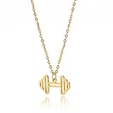 VASSAGO Dumbbell Necklace for Women Men Personalized Barbell Pendant Necklaces Stainless Steel Dainty Sports Charm Fitness Gym Jewelry Gift (Gold)