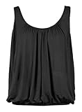 Cloth Garage® Ladies Bubble Hem Vest Women's Vests Sleeveless Bubble Hem Top Ladies Straps Vest Pleated Scoop Neck Elasticated Stretch Hem Summer Jersey Tank Top Loose fit Size 8-26 Black