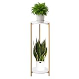 90 cm Tall Plant Pot Stand Rack Corner Shelf, Cake Table Tall Side End Table for Living Room, Indoor, Marble-White, 2-Tier, Round