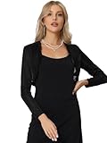 Allegra K Party Shrugs for Women's Long Sleeve Glitter Crop Ruffle Bolero Shrug Black S