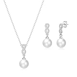 Philip Jones Silver Plated Infinity Pearl Drop Set Created with Zircondia® Crystals