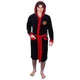 Manchester United FC Official Gift Mens Fleece Dressing Gown Robe Black XL