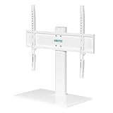 BONTEC Universal TV Stand for 24–60 Inch LCD LED OLED Plasma TVs, Height Adjustable Table Top Pedestal with Bracket, 8mm Tempered Glass Base, 45kg Load, Max VESA 400x400mm, Cable Management, White