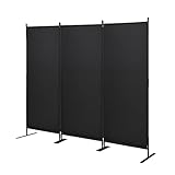3 Panel Room Divider, 7 FT Folding Privacy Screen, Foldable Freestanding Screens, Movable Paravent Partition Separator for School, Bedroom, Living Room, Office, Garden (223 x 184cm, Black)