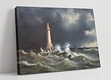 Anton Melbye, Eddystone Lighthouse Canvas Wall Art Picture Print - 30 inch wide x 20 inch high (Frame Depth 30mm)