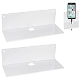 Set of 2 Acrylic Floating Wall Shelves,Modern Wall Shelves Small Adhesive Display Shelf for Bedroom Bathroom Kitchen Living Room Office Playroom (White)