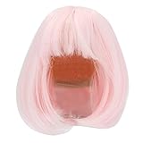 Doll Wig Short Straight, Heat Resistant Doll Hair Fiber Brown Straight Hair Wig for Babies Toy Gift(Sakura Pink)