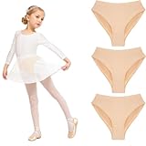 3-Pack Girls Dance Underwear, Seamless Knickers for Ballet & Gymnastics, Ballet Briefs Dance Pants, High Cut Cotton Dancing Knickers for Beginner Girls - Skin Colour (UK, Age, 7 Years, 9 Years, Nude)