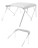 VEVOR 4 Bow Boat Bimini Tops, 600D Polyester Canopy with Aluminum Alloy Frame, Waterproof & Sun Shade Boat Awning Canopy with Storage Bag, 2 Support Poles, 4 Straps, 8'Lx(91"-96") Wx54"H, Light Grey