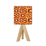 Bedside Table Lamp Tripod Desk Lamps for Living Room Bedroom 70s Retro Seamless in Orange Brown Yellow and Beige 60s and 70s Wooden Base Lampshade Kids Small Light Reading Nightstand Shades