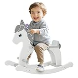 FUNLIO Pony Wooden Rocking Horse Ages 1-3, Easy to Assemble Toddler Ride on Toys, Charming Baby Rocking Horse with Backrest & Long Seat, CPC & CE Certified - Gray