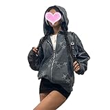 Women's Y2k Zip Up Hoodies Long Sleeve Graphic Star Print Hooded Jacket Oversized Goth Harajuku Sweatshirt Punk Grunge Streetwear (A, S)