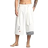 Japanese Kimono Traditional Pants Men Asian Clothing Bath Pant Casual Loose Male Japan Style Linen Cropped Pants Size S-5XL White