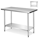 GiantexUK Stainless Steel Catering Table, 48x30Inch/48x24Inch/36x24Inch Commercial Work Table with Adjustable Shelf & Non-slip Footpads, Heavy Duty Food Prep Workbench for Kitchen Garage (122x61x90cm)