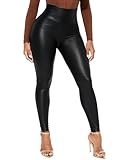 HAWILAND Women Black Faux Leather Leggings Stretchy High Waisted Tummy Control Wet Look Leather Trousers Slim Fit Pants for Women